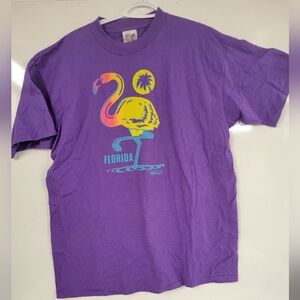 90s Vintage Florida Flamingo Graphic Purple T-Shirt Made In USA Single Stitch XL
